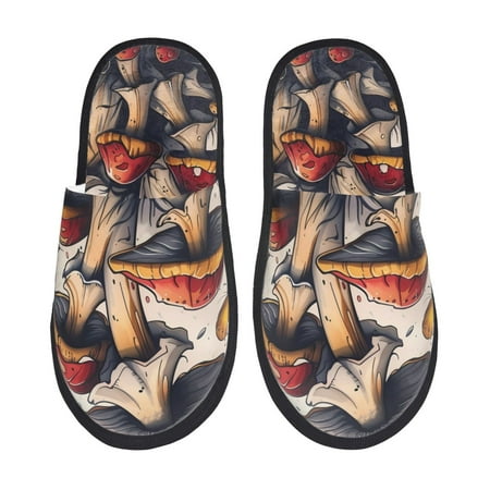 Balery Cute Forest Mushrooms Slient Indoor Furry Fleece Comfort House Shoes Soft Non-Slip Home Shoes Cotton slippers House Slippers-- Large
