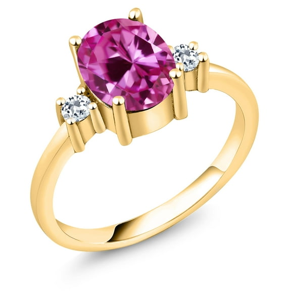 Gem Stone King 1.17 Ct Pink Created Sapphire White Topaz 18K Yellow Gold Plated Silver Ring (Size 6)