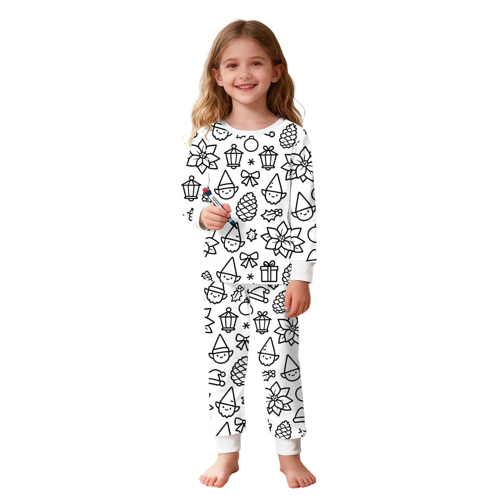 Owordtank Kids DIY Colorable Pants Set Boys Girls Hand Painted T Shirts and Pants Sets Funny Cartoon Coloring 2 Piece Outfits