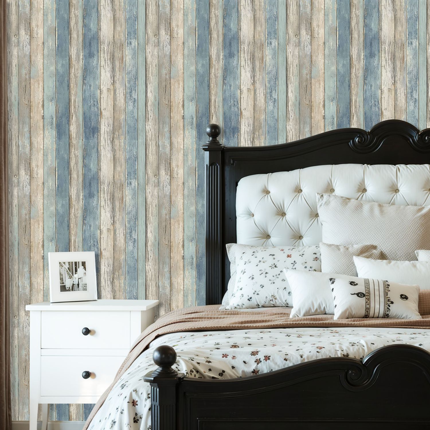 Peel and Stick Wallpaper 23.6in x 9.8ft Vintage Blue Neutral Wooden Plank Wall Design Contact Paper Vinyl Waterproof Self Adhesive Wall Paper for Shelf Cabinet Hunting Cabin