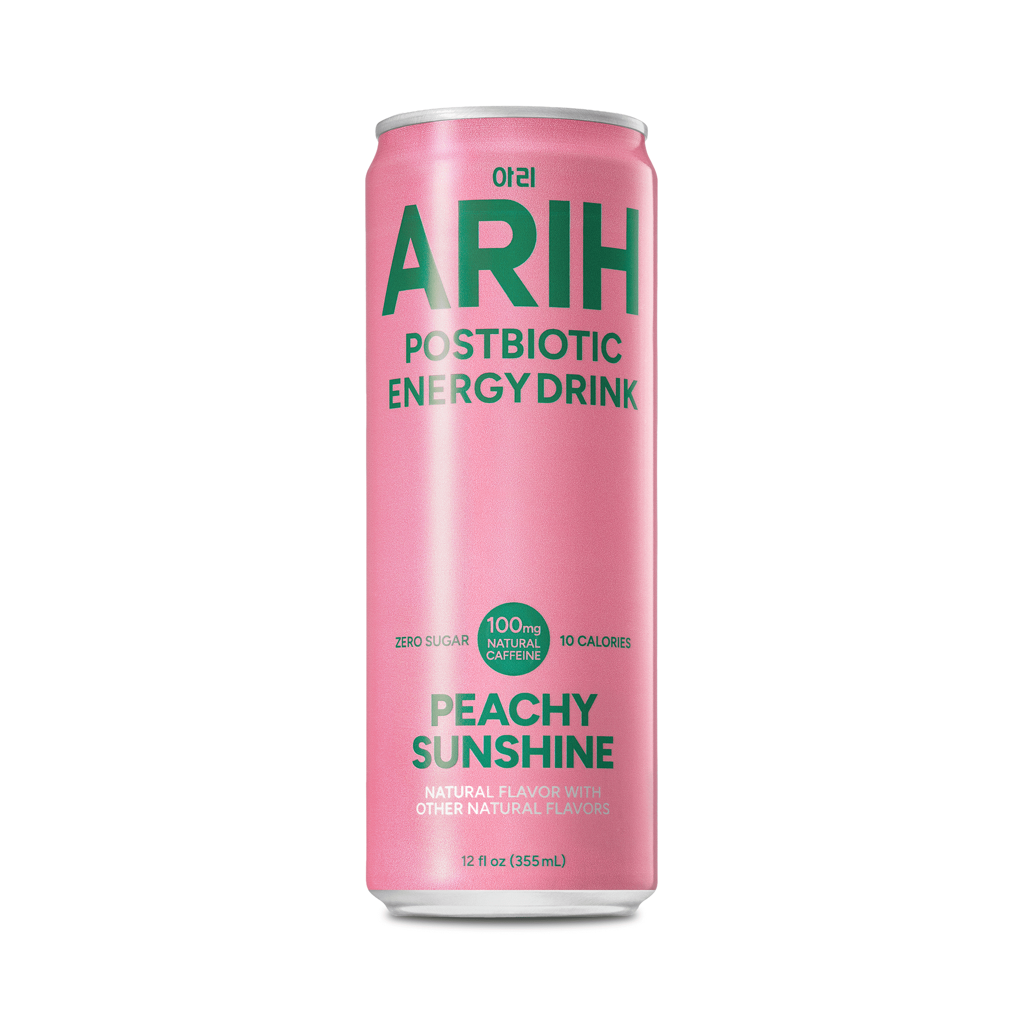 ARIH Postbiotic Energy Drink, Zero Sugar, 100mg Natural Caffeine, Peachy Sunshine, 12 fl oz