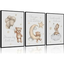 Nursery Teddy Bear Wall Art Cute Little Bears Wall Decor Slepping Teddy Bears Posters Prints Moon Star Cloud Neutral Nursery Canvas Pictures for Kid's Room or Bedroom Painting（Only canvas）
