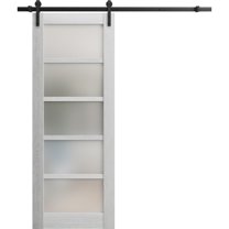 Sturdy Barn Door 28 x 96 inches | Quadro 4002 Light Grey Oak with Frosted Glass | 6.6FT Rail Hangers Heavy Hardware Set | Solid Panel Interior Doors