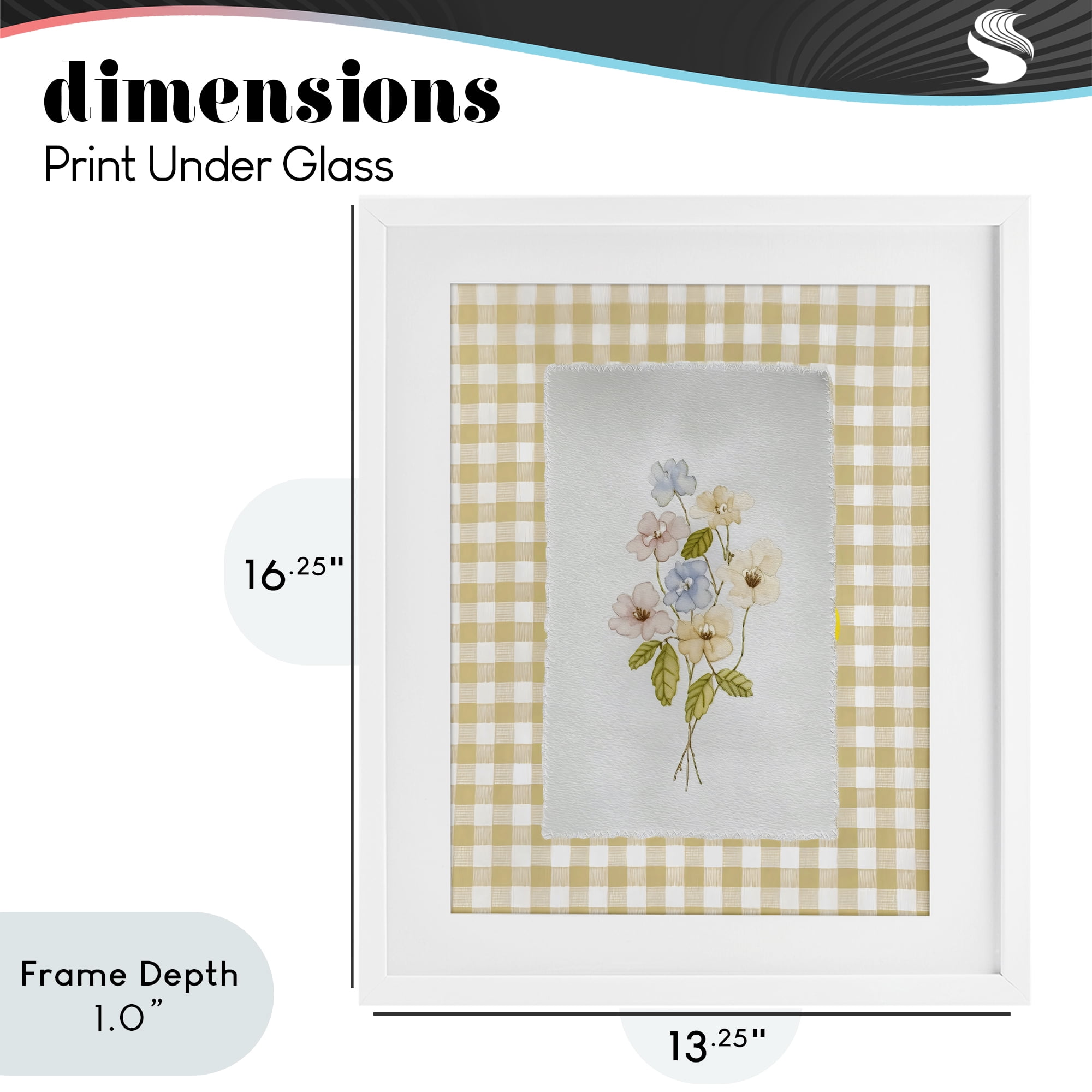 Stupell Industries Soft Gingham Flowers White Framed Print Under Glass, design by Arlington Prints