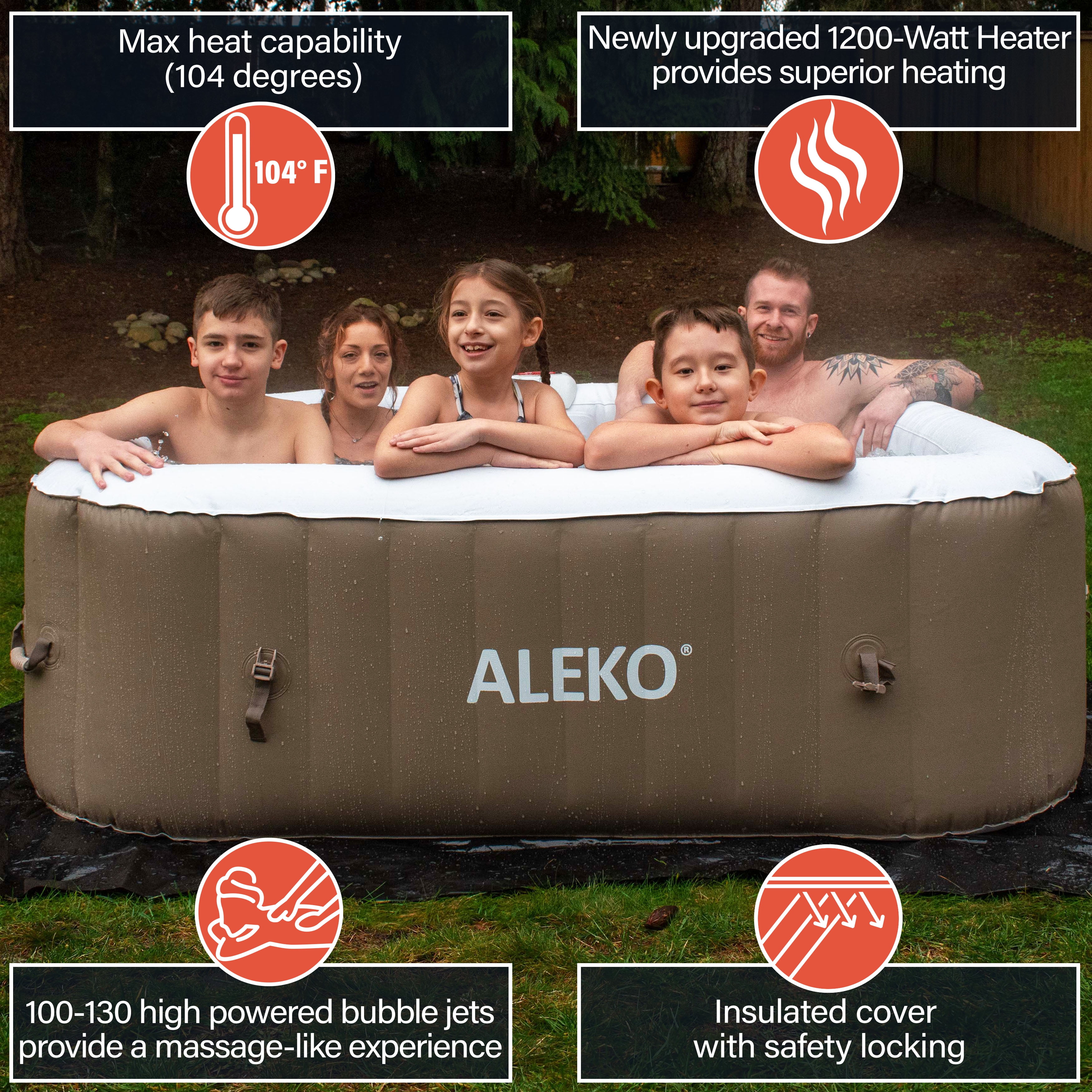ALEKO 6 Person 130 Jet Outdoor Inflatable Hot Tub Spa with Cover