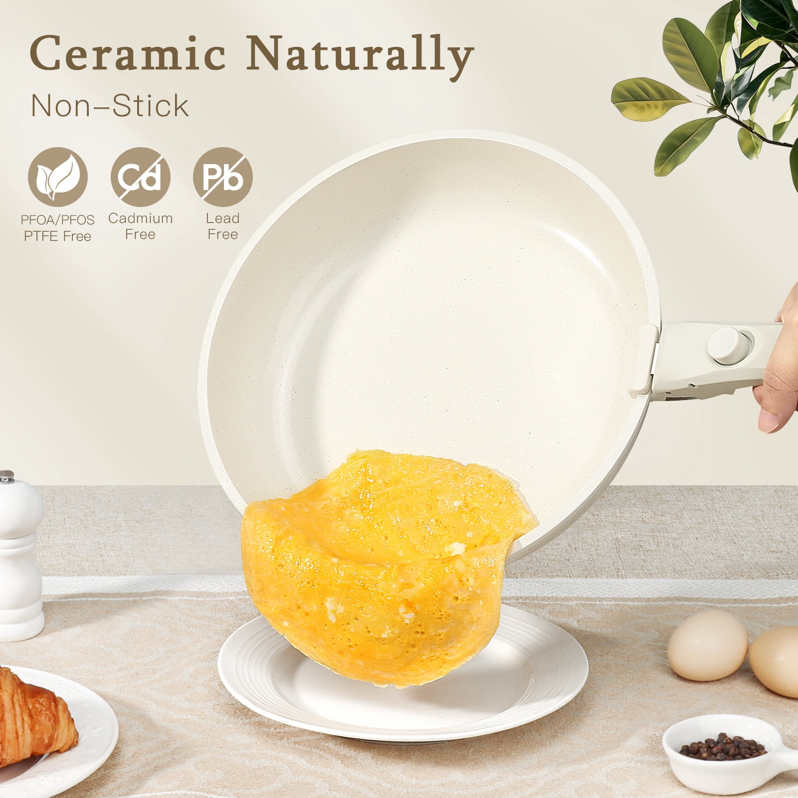 GiPP 5Pcs Ceramic Pots and Pans Set Nonstick Cookware Sets Removable Handle Kitchen,Oven Safe, Induction Ready
