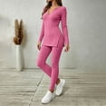 thumbnail image 3 of Lyrehush Womens Casual Matching Sets Fitted Leggings Ribbed Knit Stretchy V Neck Tunics Activewear 2 Piece Lounge Set, 3 of 7