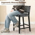 thumbnail image 5 of Guyou 26" Rattan Bar Stools Set of 2, Farmhouse Woven Wooden Counter Height Stools with Footrest, Leather Upholstered Bar Chairs for Kitchen Island, Pub & Bar, Black, 5 of 10