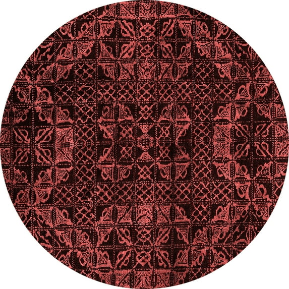 Ahgly Company Machine Washable Indoor Round Abstract Red Modern Area Rugs, 6' Round