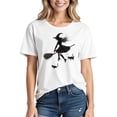 thumbnail image 2 of Xdegoge Women's Vintage Spooky Halloween Graphic Tee Flying Witch on Broomstick Print T-Shirt Short Sleeve Crewneck Casual Fall Party Tops for Holiday Festivities, 2 of 3