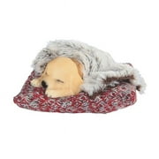 Q-Max GSC9918126 6.25 in. Puppy Labrador Dog Sleeping on Woven Pillow with Furry Blanket Figurine, Yellow