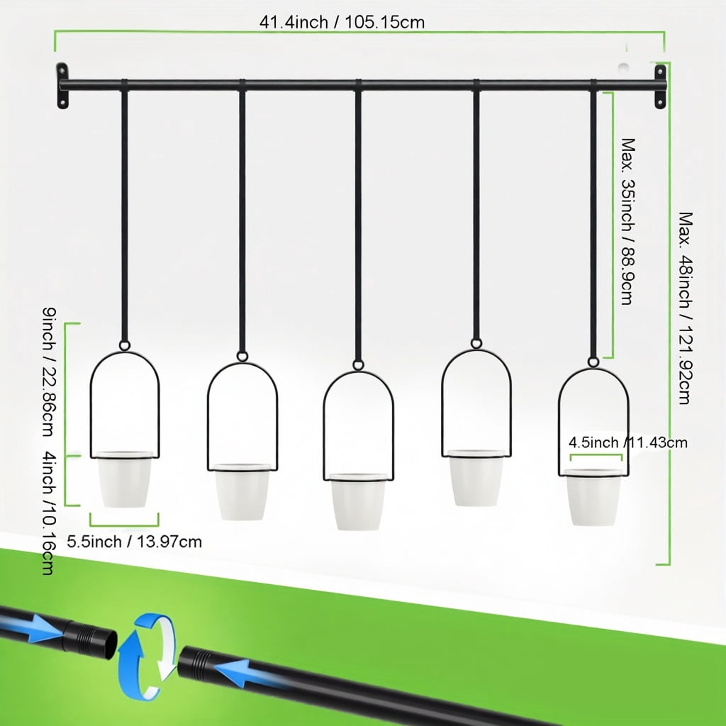 5-Pot Expandable Hanging Planter Set | Ceiling Mount for Indoor/Outdoor Herb Garden, Balcony, Window, Kitchen - Easy Install, Vintage Style, Lightweight, Polished Finish, and