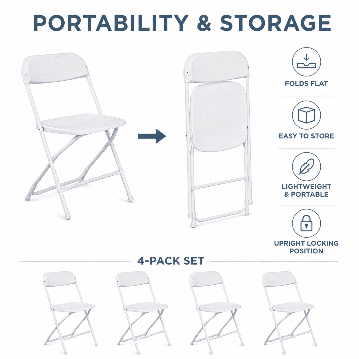 Alvantor 4 Pack Plastic Folding Chairs White Heavy Duty Indoor Outdoor Portable Stackable Chairs for Party Office Event Home