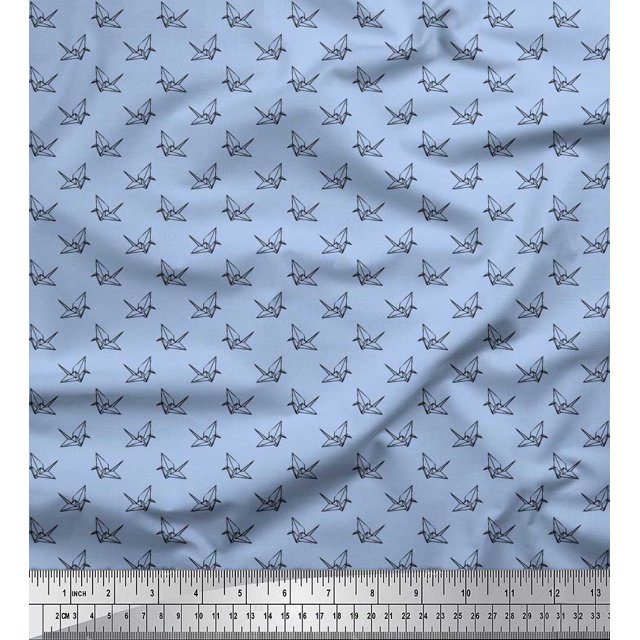 Soimoi Polyester Crepe Fabric Paper Craft Bird Small Print Sewing Fabric Yard 52 Inch Wide