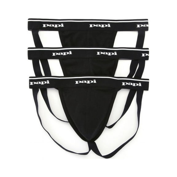 Men's Papi 705910W Cotton Jockstraps - 3 Pack (Black S)