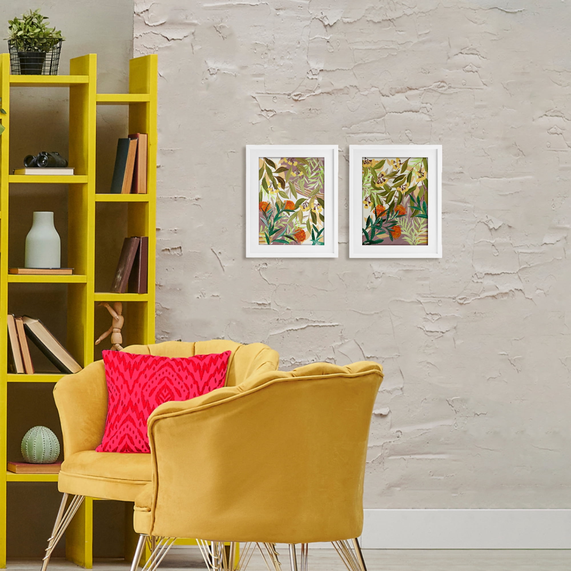 Stupell Industries Walk With Me Botanicals 2 Piece White Framed Print Under Glass Set, design by Dani Heyward
