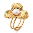 thumbnail image 4 of 5 pc 304 Stainless Steel Finger Rings with Freshwater Pearl Beads Flower Ion Plating(IP) Real 18K Gold Plated US Size 6(16.5mm), 4 of 5