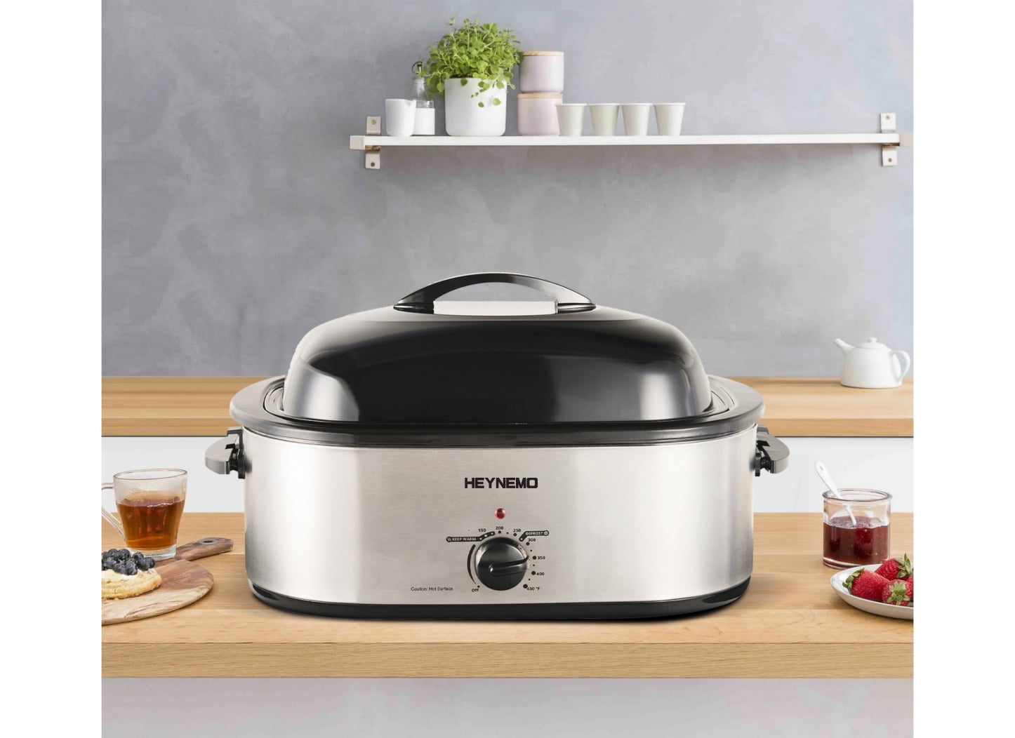 Aroma ART-712SBH 22 Quart Electric Roaster Oven with High-Dome & Self-Basting Lid, Stainless Steel