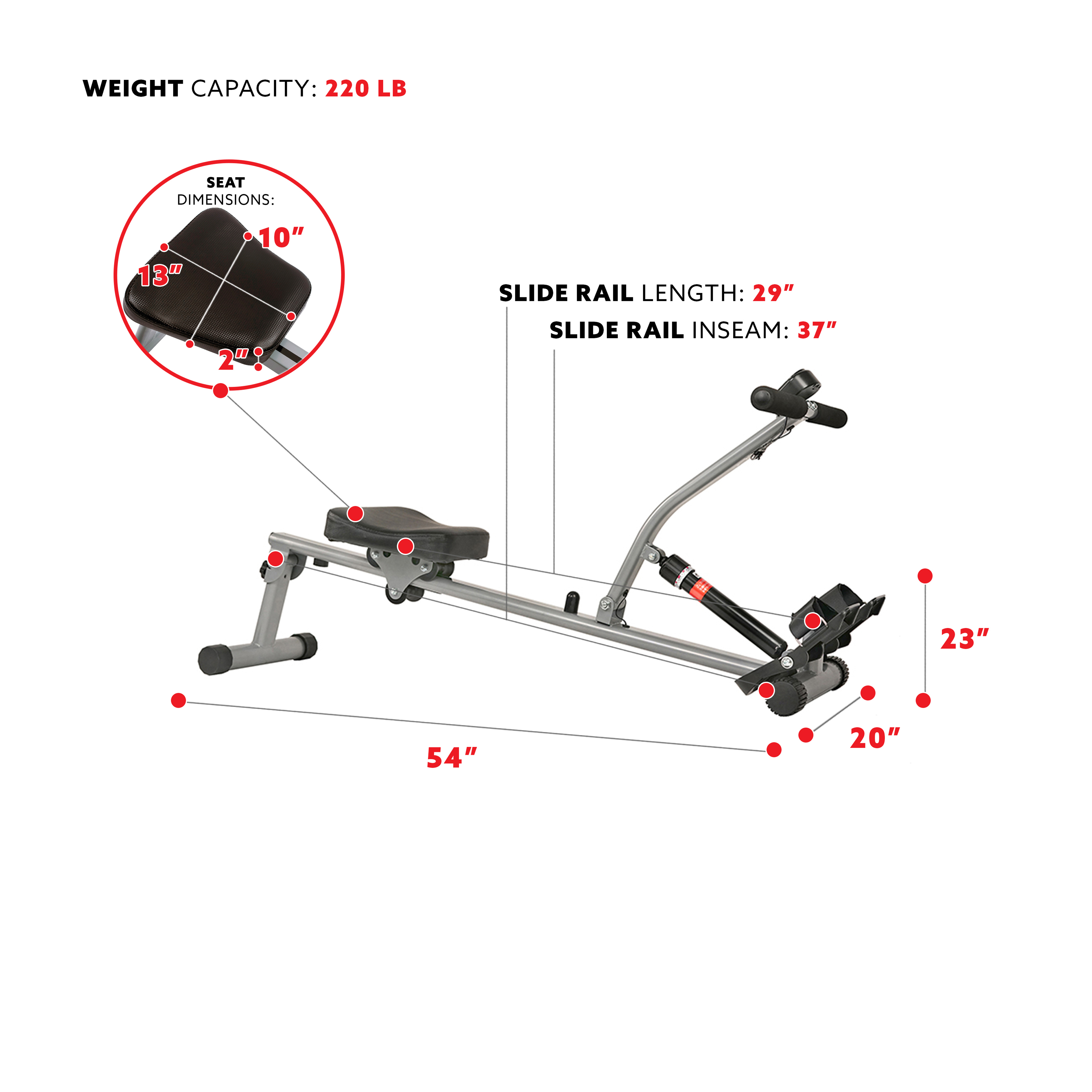 Sunny Health & Fitness SF-RW1205 12 Adjustable Resistance Rowing Machine Rower w/ Digital Monitor - image 5 of 9