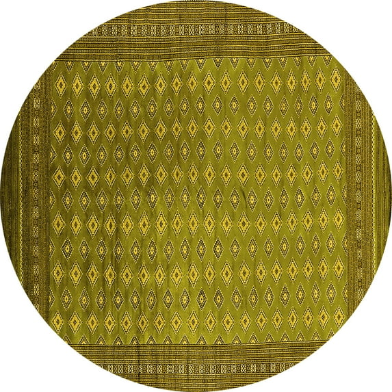 Ahgly Company Machine Washable Indoor Round Oriental Yellow Industrial Area Rugs, 5' Round