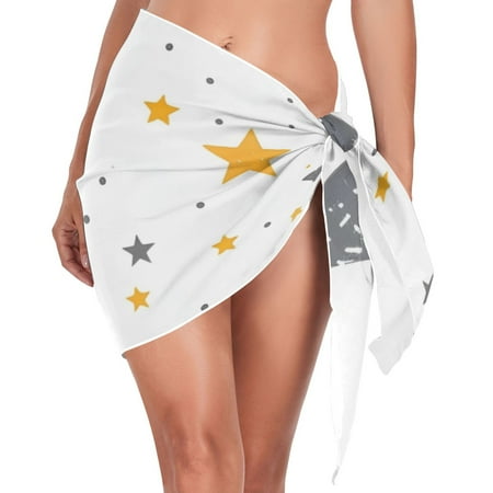 Hand Painted Fish Yellow Stars Women s Bikini Sarong Wraps Swimsuit Coverups Beach Skirt Beach Dress S