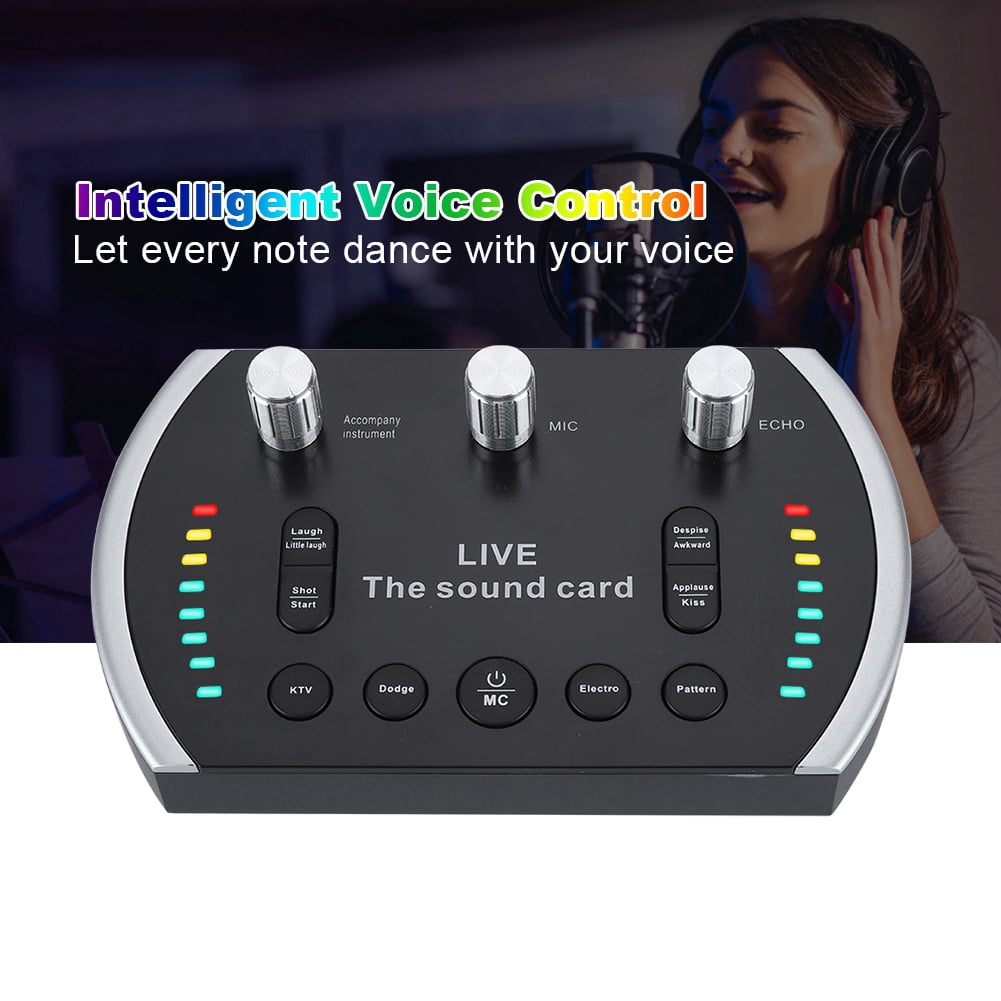 YLSHRF Intelligent Voice Control Colorful Light Voice Changer Live Sound Card Microphone, Voice