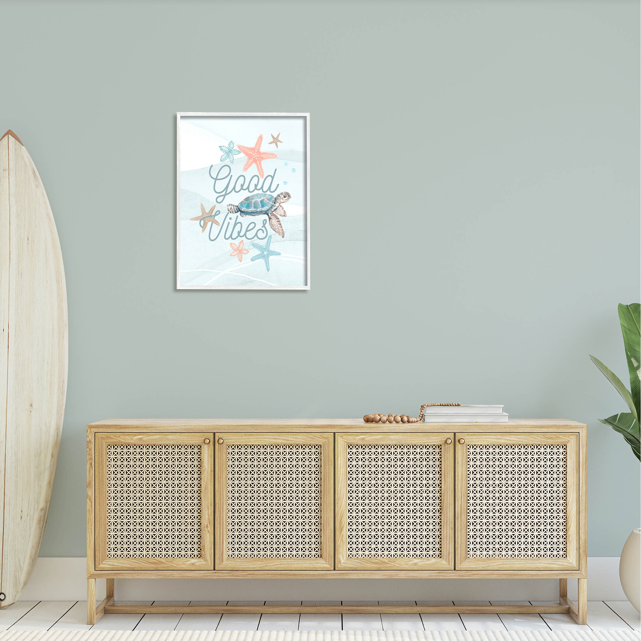 Good Vibes Underwater Sea Life Animals & Insects Graphic Art White Framed Art Print Wall Art