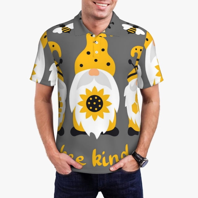 Fotbe Bee Kind Camiseta Polo de Golf para Hombre con Estampado – Camisa Deportiva Transpirable con Cuello Abotonado-4X-Large