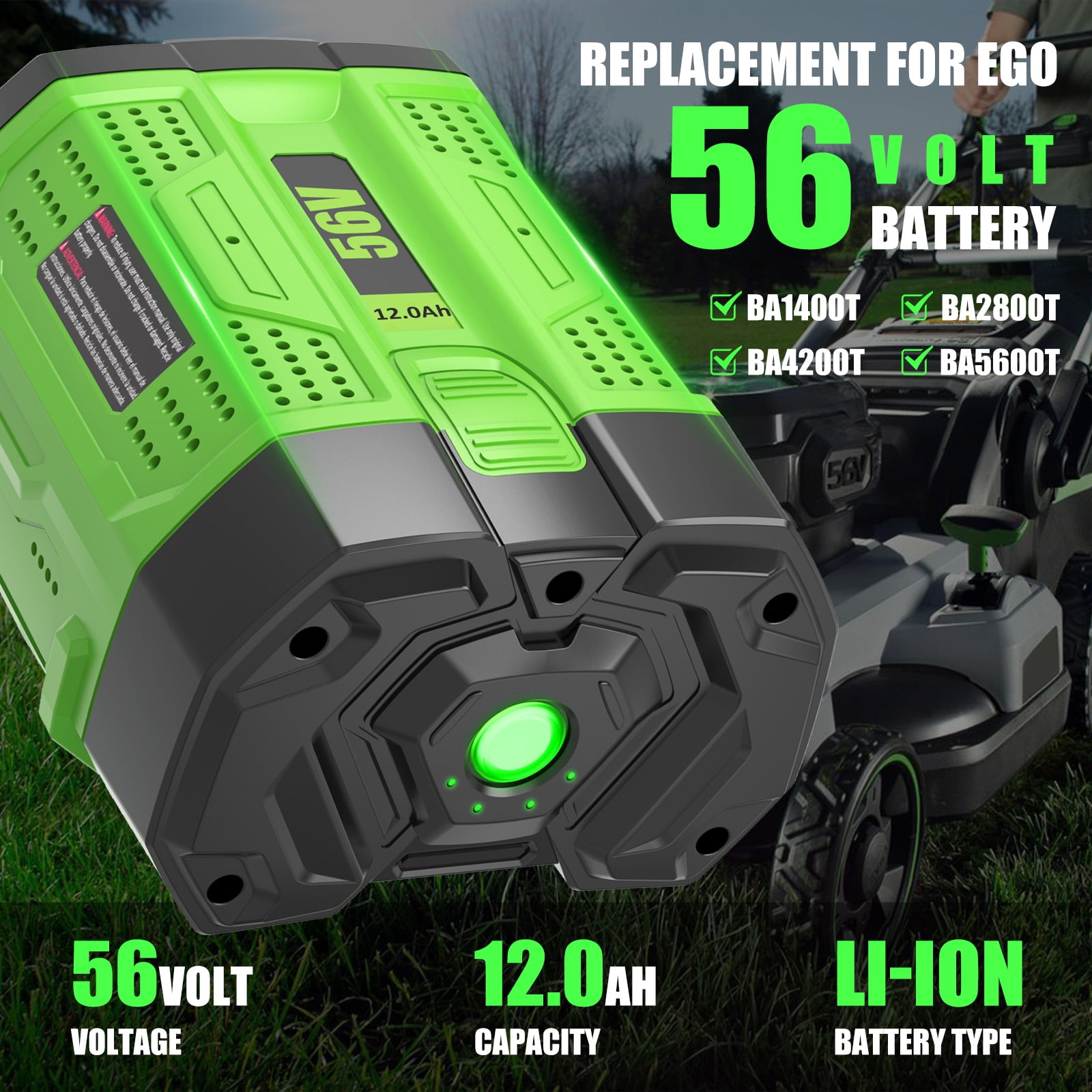 2PACK 12Ah Replacement for EGO 56V Battery Compatible with EGO 56 Volt Lithium-Ion Battery Power Tools