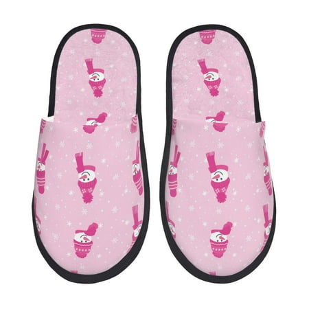 Balery Pink Scarf Snowman Slient Indoor Furry Fleece Comfort House Shoes Soft Non-Slip Home Shoes Cotton slippers House Slippers-- Large