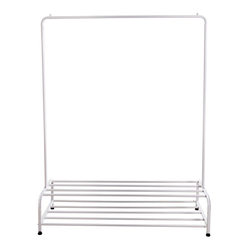 Heavy Duty Garment Rack, Metal Clothes Rack with Bottom Shelf, Freestanding Clothing Rack for Bedroom, Laundry Room, Entryway, Small Spaces, White