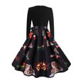 thumbnail image 2 of QELUSQELUS Women Christmas Gown Long Sleeve Bowknot Printed Party Vintage Dress, 2 of 3