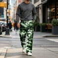 thumbnail image 5 of GrmtClth Cargo Pants for Men Camo Print Relaxed Straight Leg Elastic Drawstring Waist Multi Side Pocket Outdoor Hiking Daily Trousers Green L, 5 of 8