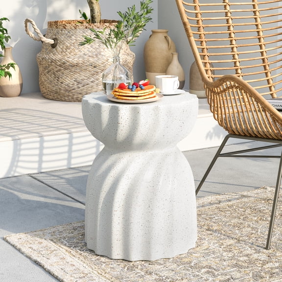 MOALCOFER 19" Lightweight Concrete Outdoor Side Table,Versatile Patio Accent for Living Room & Outdoor Spaces,White