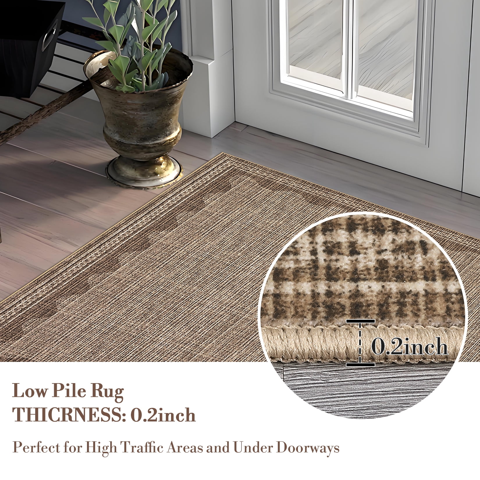 Tzou Modern Scalloped Border Washable Rugs 4' x 6', Non-Slip Low Pile Area Rug for Living Room, Machine Washable Stain Resistant Carpet