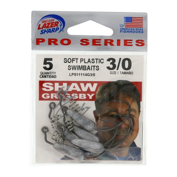 Eagle Claw Lazer Sharp 5 Pieces American Steel Swimbait Fishing Hook, Size 3/0