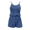 thumbnail image 5 of fheaev Ribbed Knit Romper for Women Spaghetti Strap Drawstring Sleeveless Drawstring Soft Loose Fit Summer Shorts Blue 2XL, 5 of 5