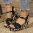 thumbnail image 2 of Womens Platform Sandals Wedge Ankle Strap Striped Heel Open Toe Sandals Black, 2 of 9