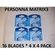 Personna Matrix3 Cartridge Razor Blades- 16 Blades (4 x 4 Pack)
