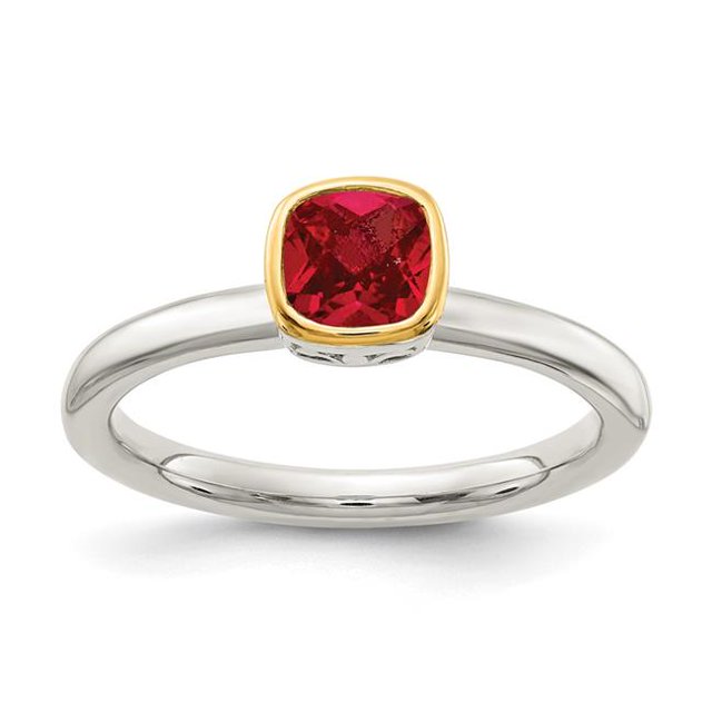 Quality Gold QTC1742-6 Sterling Silver with 14K Accent Created Ruby Ring, Size 6