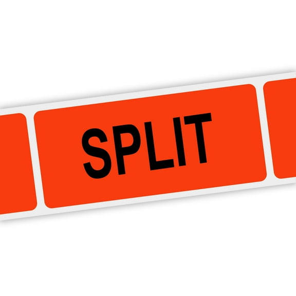 Specialty Printing Split Grabber Label Dayglo Red with Black Print, 1.375" x 3/4" | 1000/Roll