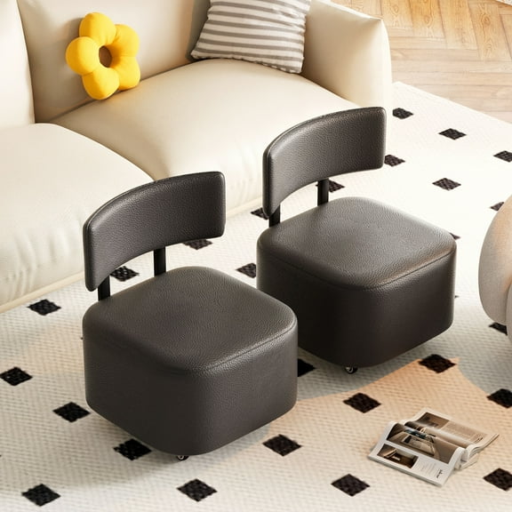 Modern Metal Rolling Stool with Backrest - 2-Tier Convertible Storage Ottoman for Indoor/Outdoor Use, Space-Saving Design for Living Room, Bedroom, Office - Black, 27" Height, 3.2 Cu Ft Storage