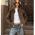 thumbnail image 5 of Women Woolen Jacket Elegant Zipper Lapel Long Sleeve Short Coats Vintage Street Outerwear, 5 of 6