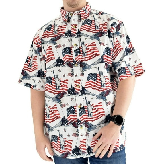 Mens Patriotic American Flags Button Down Shirt Stars and Stripes Sizes S-XXL