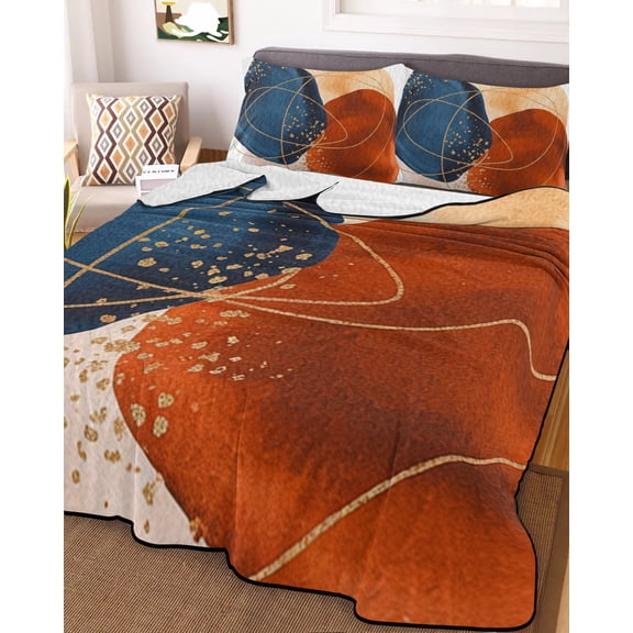 Boho Geometric King Size Down Alternative Comforter, Lightweight Comforter Quilt Bedding Set with Pillow Shams Farmhouse Abstract Retro Stripes Motifs All Seasons Bed Comforter Duvet Insert 96"x106"