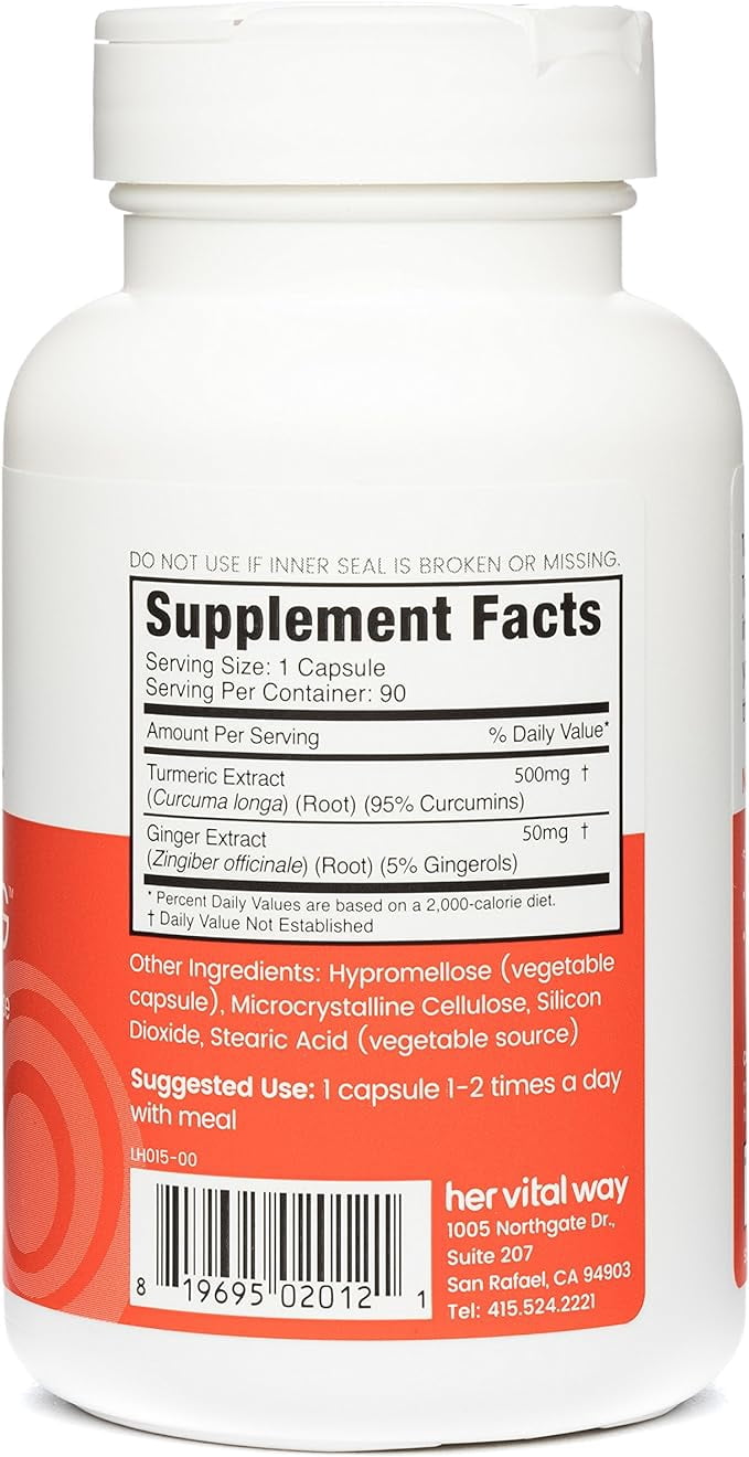 her vital way | TurmerZing™ Healthy Inflammatory Response | C-14 Tested Turmeric Extract & Ginger | 90 Capsules