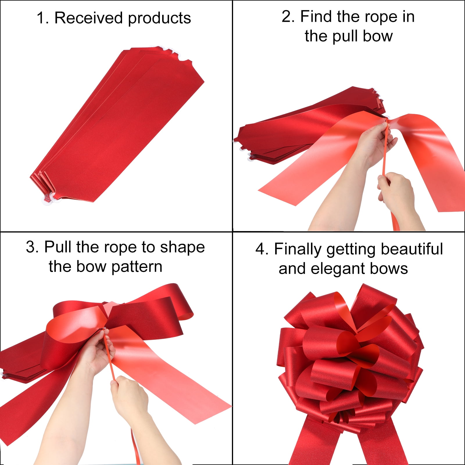 2pcs 16 Inch Large Pull Bow Glitter Gift Wrapping Big Pull Bows Ribbon Red for Wedding Baskets Presents Christmas Party