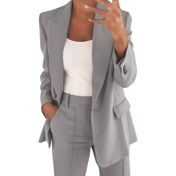 Gubotare Womens Blazers Dressy Casual Blazer Jackets for Women Business Casual Plus Size Tops Fashion Casual Solid Lapel Petite Suit Long Sleeves Coat Cardigan Tops Tailored Coat (Grey,XL)