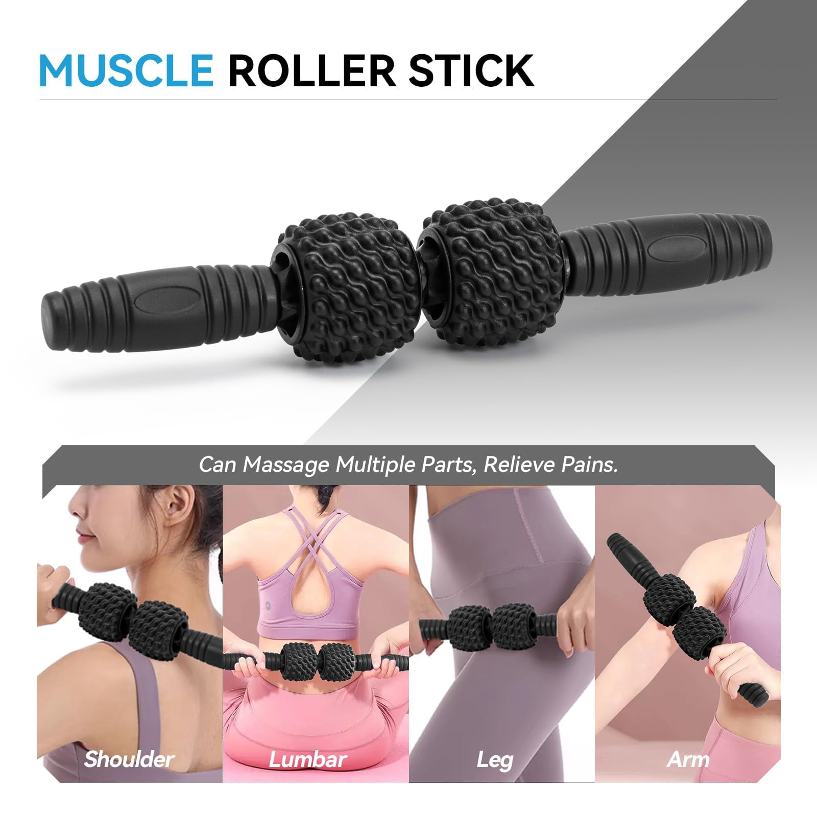 5 In 1 Foam Roller Set  High Density Fitness Exercise For Deep Tissue Massage Ball Resistance Band Whole Body(black)