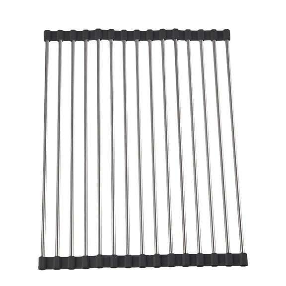 Black Black Stainless Steel Rolling Dish Drying Rack Foldable Over Sink Drainer Mat Multi Purpose For Kitchen Counter